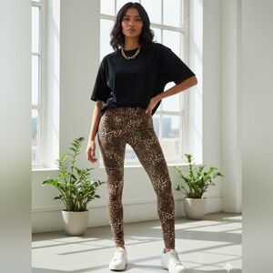 EUC Fig & Blu Animal Print High Waisted Leggings Size Large Leopard Soft Stretch